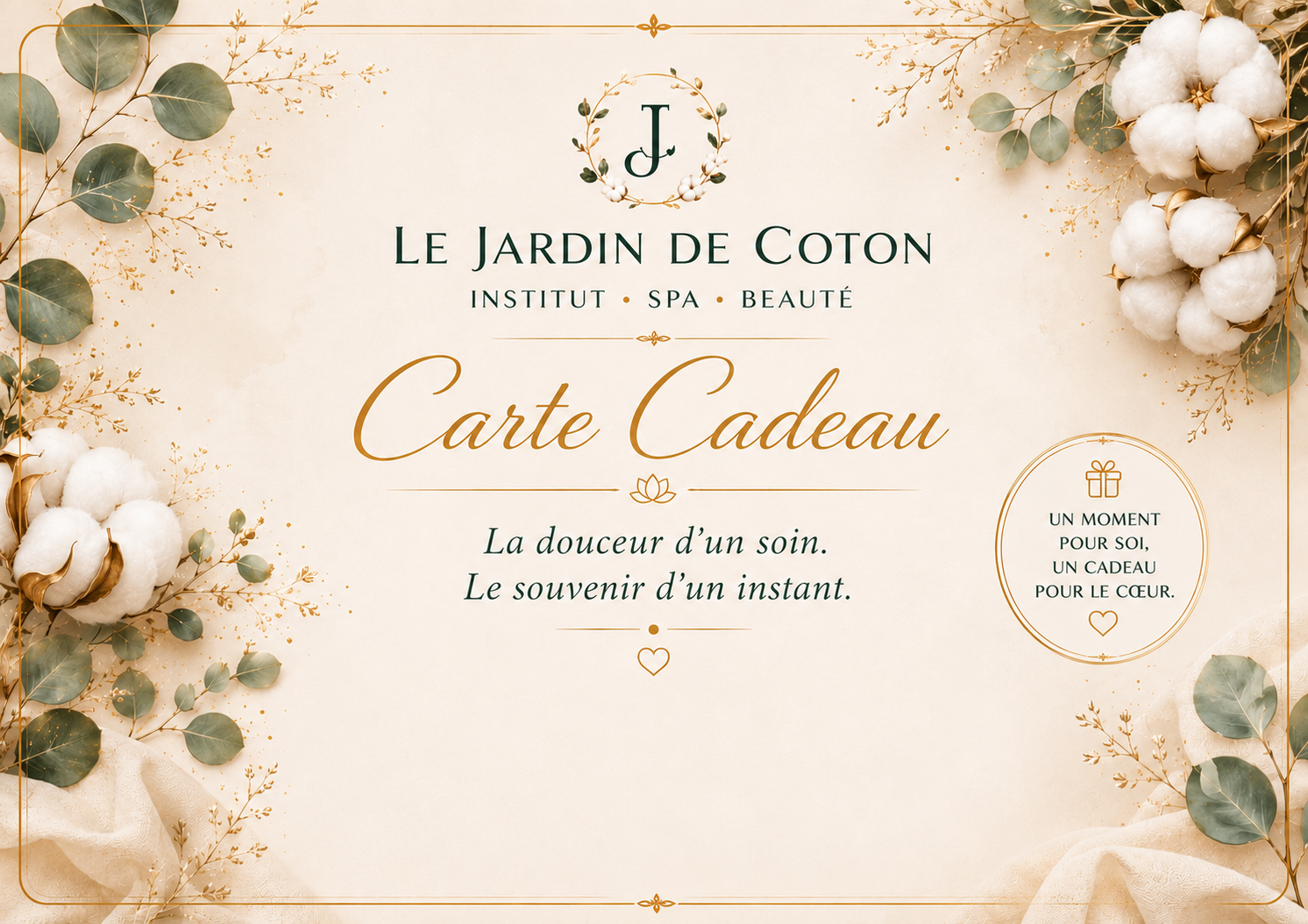 Présentation premium de la carte cadeau produits Le Jardin de Coton